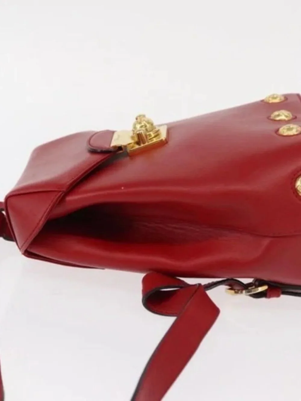 Salvatore Ferragamo Backpack Leather Red Gold Auth 150428